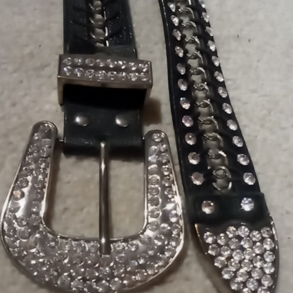 Black Leather Western Bling Belt M? main image 5